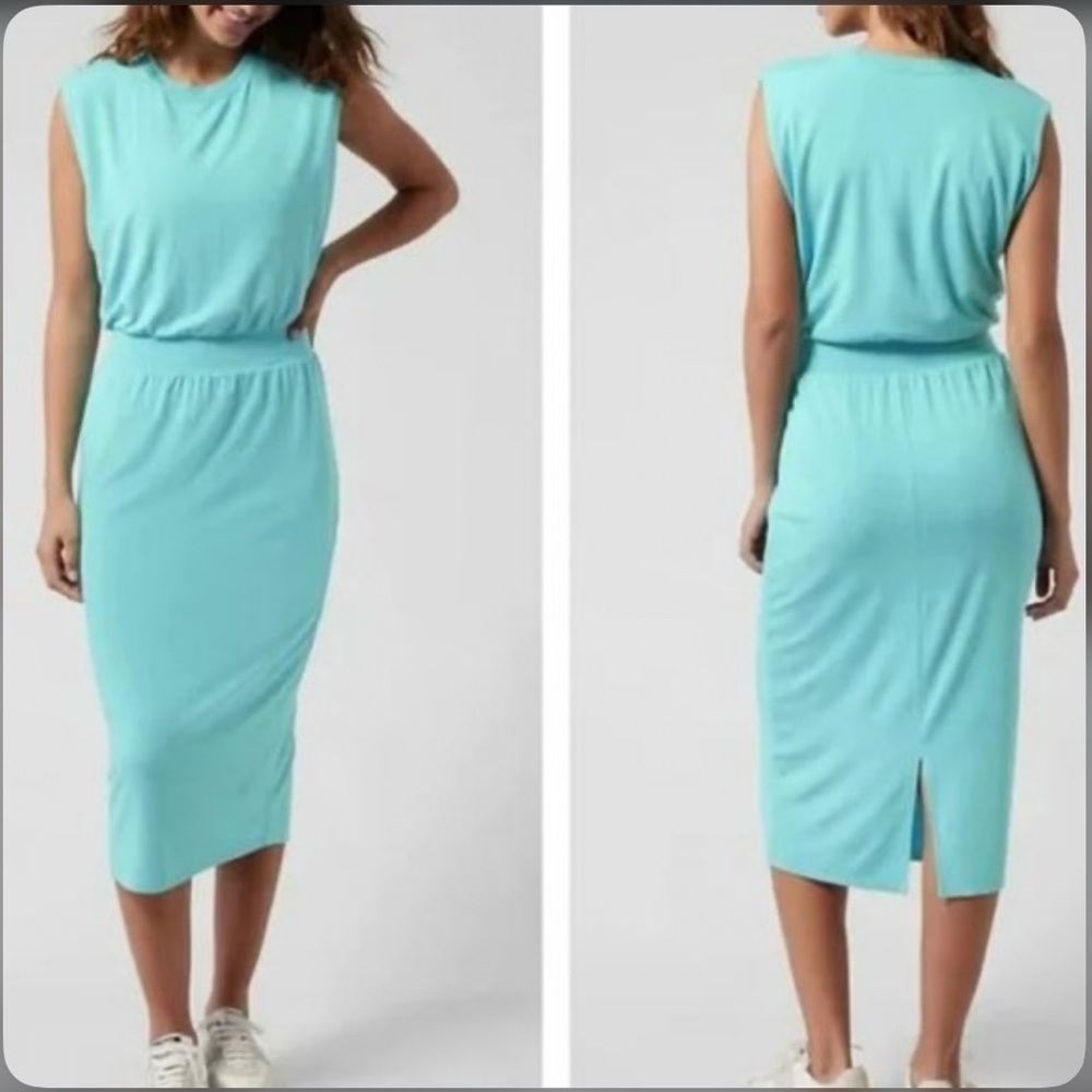 Athleta modal spandex Santorini Cinch midi sleeveless dress in turquoise XS